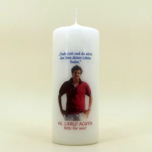 Stumpenkerze Heiliger Carlo Acutis – Finde Gott