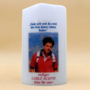 LED-Kerze Heiliger Carlo Acutis bitte für uns