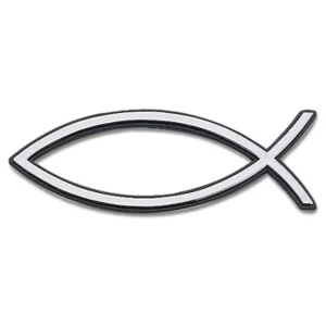 Ichthys Fischsymbol 3D Aufkleber Silberfarben 13 cm
