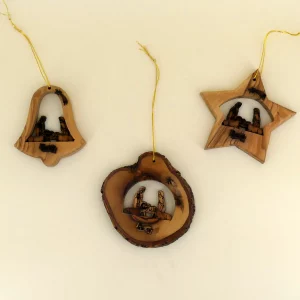 Baumschmuck 3er Set Krippen aus Bethlehem Olivenholz