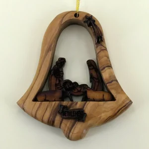 Glocke mit Krippe Baumschmuck aus Bethlehem Olivenholz