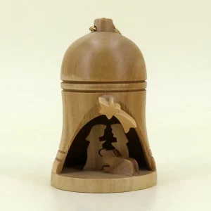 Glocke mit Krippe Baumschmuck aus Bethlehem Olivenholz