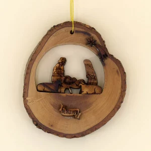 Baumschmuck Krippe im Baumstamm aus Bethlehem