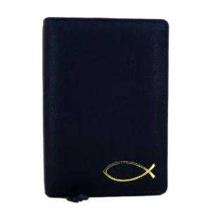 Gotteslob-Hülle aus blauem Leder mit Fischmotiv