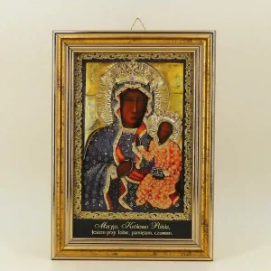 Schwarze Madonna von Tschenstochau mit Schriftzug