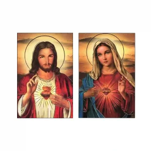 Herz Jesu und Mariä Bildchen mit Goldprägung
