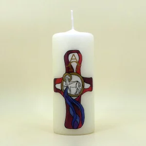 Osterkerze mit Kreuz und Lamm